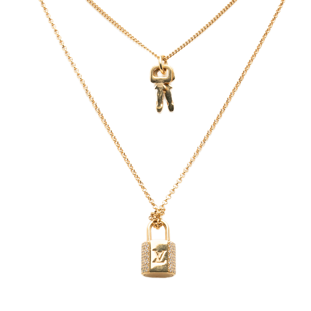 Pre-Loved Louis Vuitton Gold Plated Strass Padlock and Key Pendant Necklace